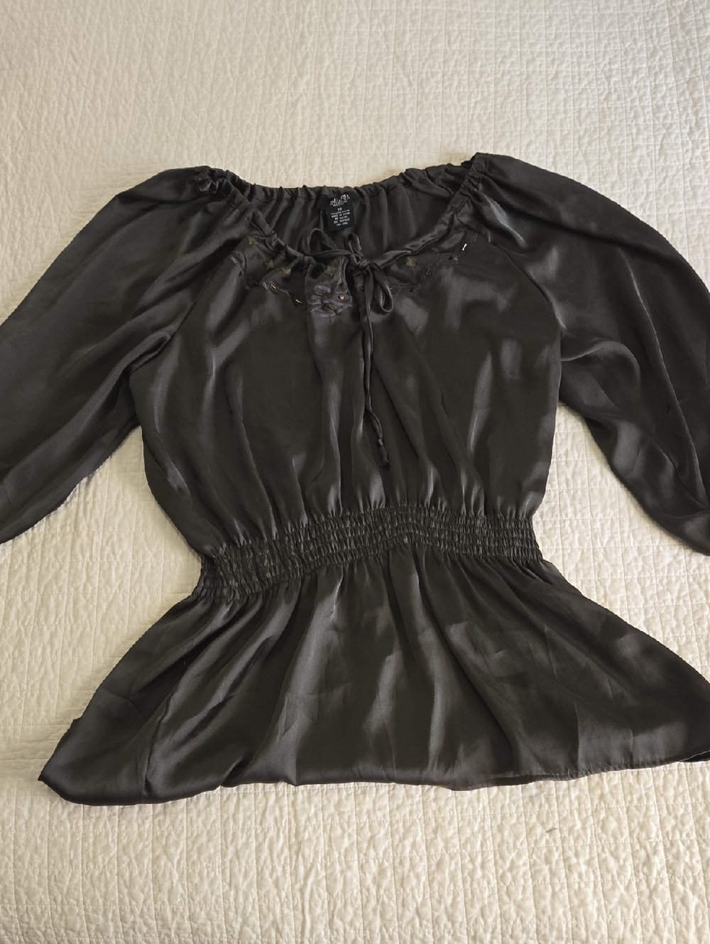 Allison Morgan Dark Green Peasant Top  Smocked Waist And Neck Embellishment 1X